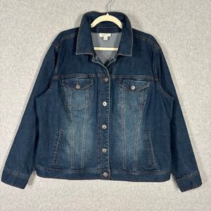 Style Co Jean Jacket Size 18 Faded Stretch Rodeo Trucker 90s‎ Dark Wash Retro